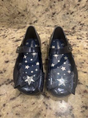 MINI MELISSA Possession Girls 10 navy Glitter Star Velcro Strap Sandals